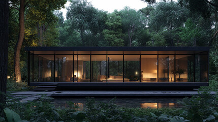 Fototapeta premium Modern Glass House in a Forest Architectural Design