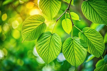 Selective focus shot of big green leaves on a tree branch