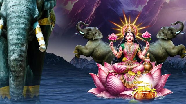 Lakshmi pujan - godess laxmi idol, Copper Kalash, coconut with Red accounting note book and haldi kumkum, laxmi mata ji religious goddess,