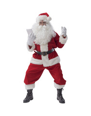 Cheerful Santa Claus checking his smartphone
