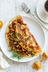 omelette with fried chanterelle mushrooms