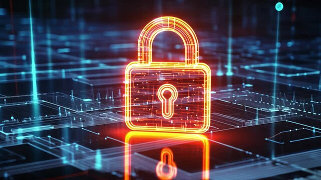 Hologram padlock representing client data protection.