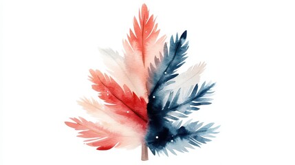 Obraz premium A vibrant watercolor illustration of a tree leaf, showcasing shades of red, blue, and soft white for a unique artistic effect.