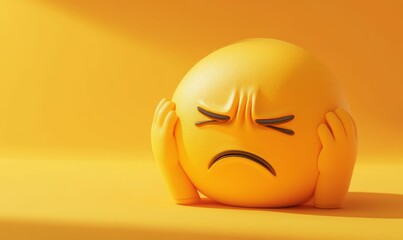 A sad yellow emoji with hands on its head.