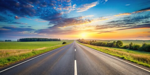 Naklejka premium Serene highway in countryside under blue sky