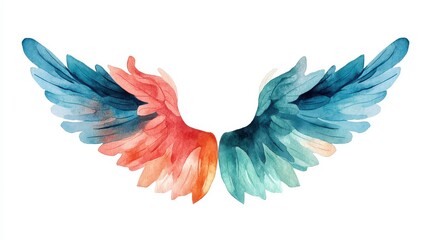 Obraz premium Beautiful watercolor wings in vibrant colors, symbolizing freedom and inspiration. Perfect for artistic and metaphoric themes.