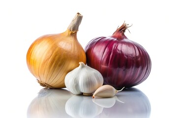Fototapeta premium Silhouette onion garlic isolated white background