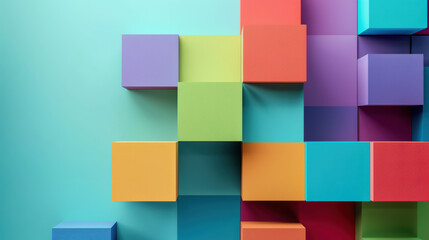 Colorful blocks arranged in creative pattern against vibrant background, showcasing playful and modern design. This evokes sense of innovation and artistic expression