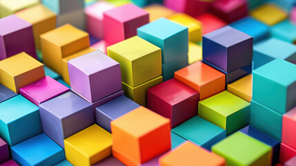 Colorful blocks create vibrant and creative business concept, showcasing playful arrangement of geometric shapes. This captures essence of innovation and imagination