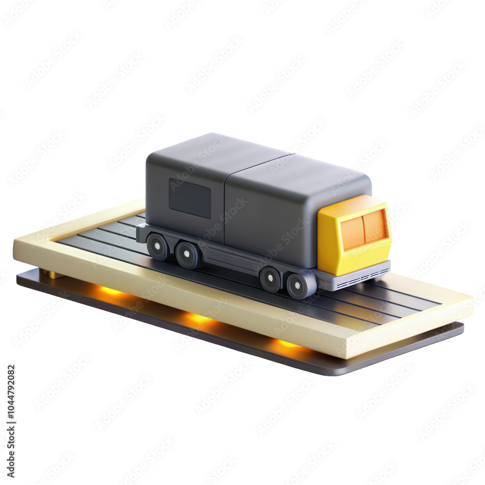 Aufkleber a playful 3d render of a toy truck displayed on a platform with glowing lights. this model features 