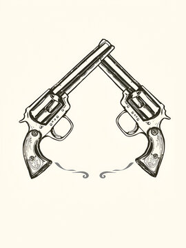 recommend clip art: crossed antique dueling pistols - black and white weapon vector design set