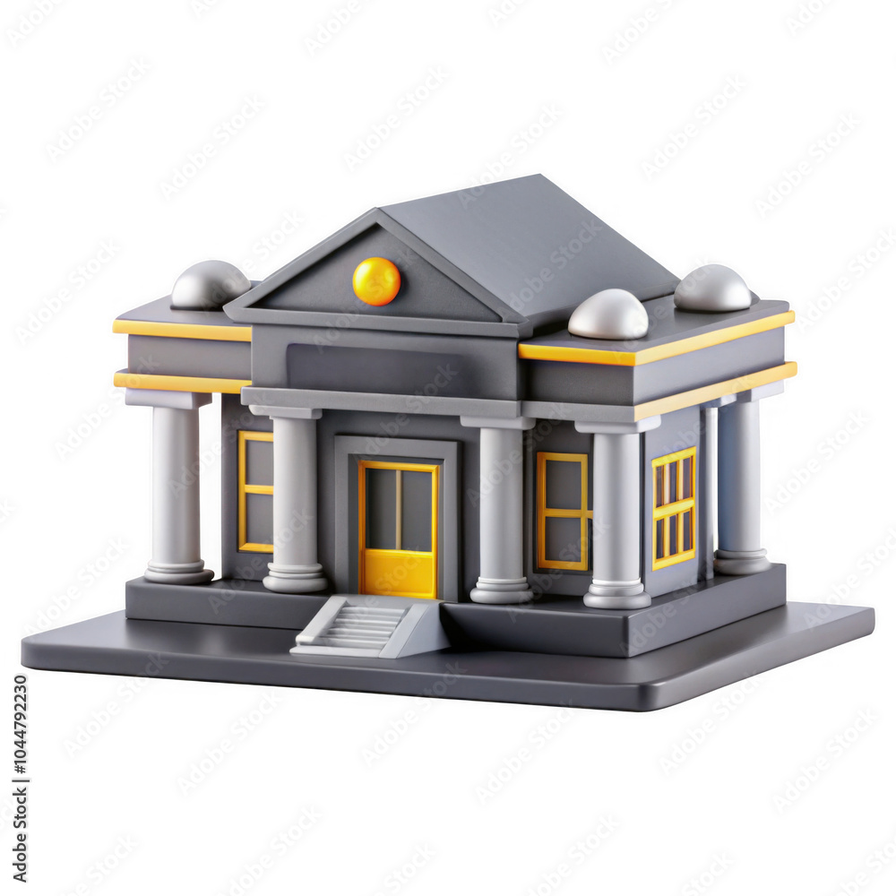 Poster a colorful 3d model of a classic building featuring columns, a dome, and an inviting entrance. ideal