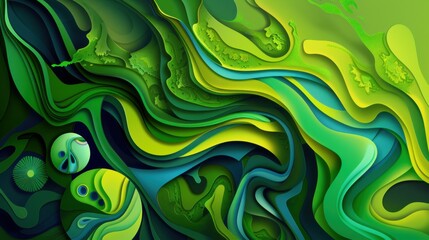 An abstract interpretation of Earth's environmental sustainability, with green energy elements represented as vibrant energy pulses, in an abstract expressionist style