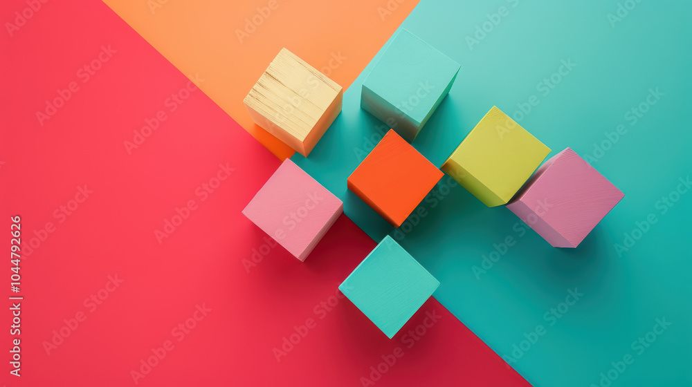 Poster colorful blocks arranged on vibrant background create playful and creative business concept. combina
