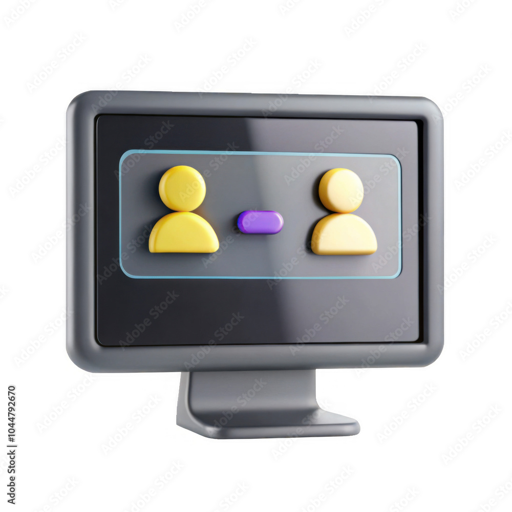 Poster a 3d rendered image of a computer screen displaying user icons, representing communication or connec