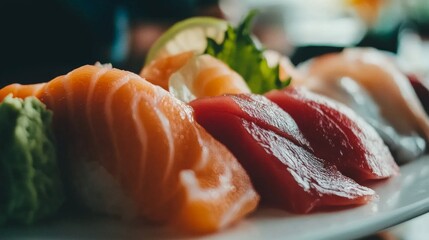 Fresh Sashimi Selection on Clean White Plate