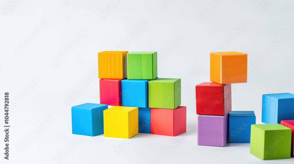 Poster colorful building blocks arranged creatively, showcasing vibrant and playful design. these blocks ca