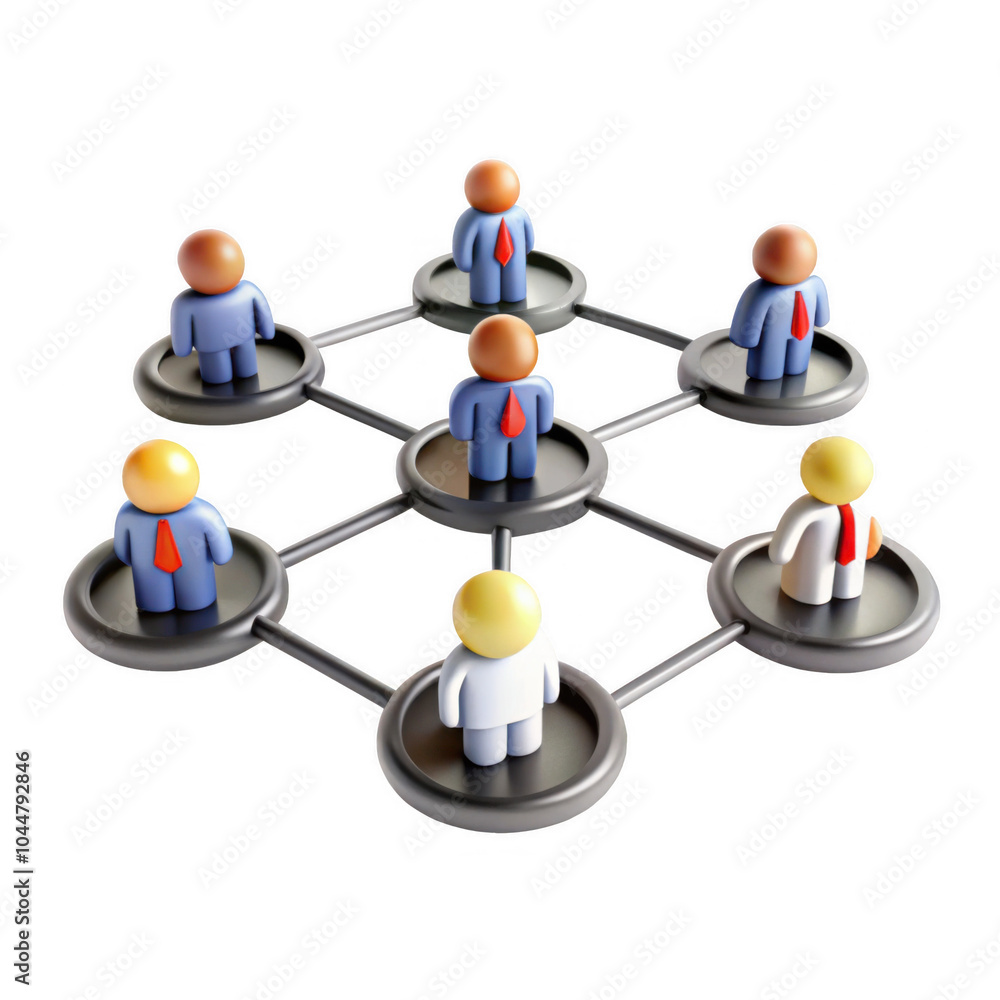 Poster this 3d render illustrates a network of diverse business figures connecting in a collaborative envir
