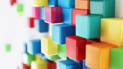 Obraz premium Colorful blocks arranged in creative pattern, showcasing vibrant hues of red, blue, green, yellow, and pink. This represents playful and imaginative business concept