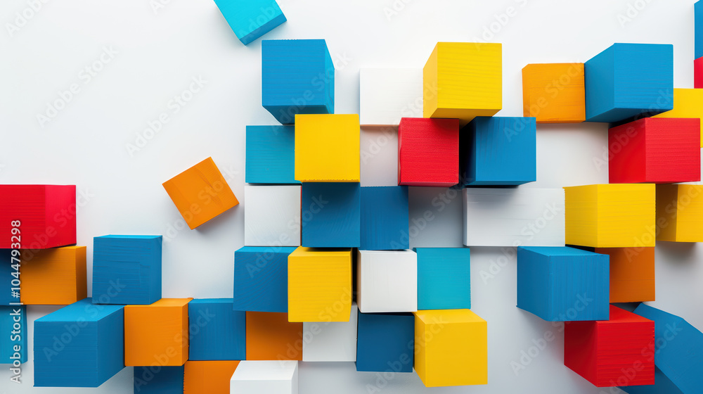 Poster colorful blocks arranged creatively on white background create vibrant and playful atmosphere, perfe