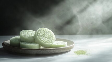 Intricate Matcha Sweets on Minimalist Dessert Plate