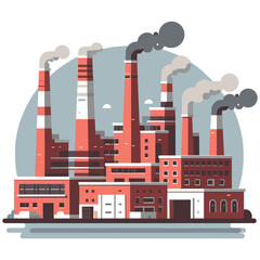 Obraz premium Industrial factory flat illustration in red tones, environmental concept, educational material