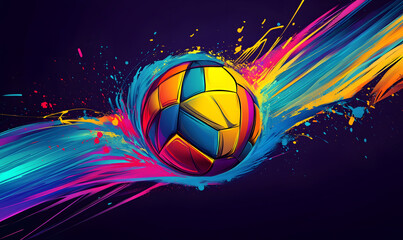 Fototapeta premium Dynamic Volleyball Action with Neon Lights and Abstract Geometric Patterns for Futuristic Sports Branding