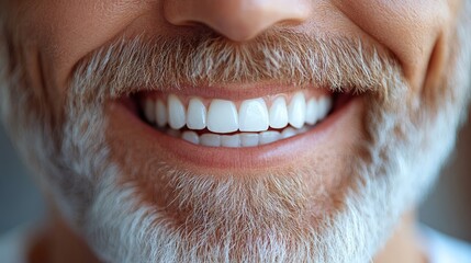 Obraz premium Dentist hygiene. Teeth whitening. Senior showing white teeth. Dental aged implant.