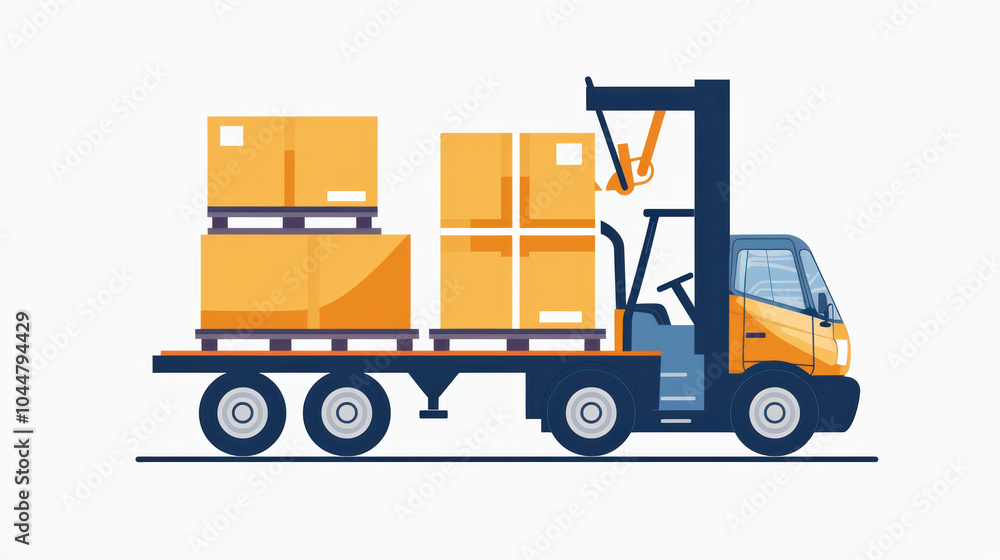 Poster delivery truck transporting yellow cargo boxes, showcasing modern logistics concept. vehicle is desi