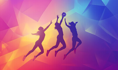 Dynamic Volleyball Action with Neon Lights and Abstract Geometric Patterns for Futuristic Sports Branding