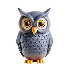 Fototapeta premium This is a 3D render of a stylized owl with big eyes, showcasing a grey color palette, perfect for icons and animation projects.