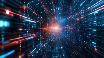 Fototapeta premium Glowing Neon Pathways in a Futuristic High-Tech Digital Landscape Picture