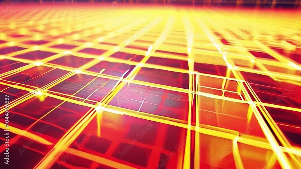 Poster abstract digital grid pattern with glowing lines and warm colors creating a dynamic visual effect in