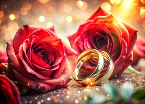 Elegant Double Exposure Wedding Invitation with Red Roses and Rings, Romantic Floral Design, Wedding Decor, Save the Date, Bridal Shower, Engagement Announcement, Love Theme