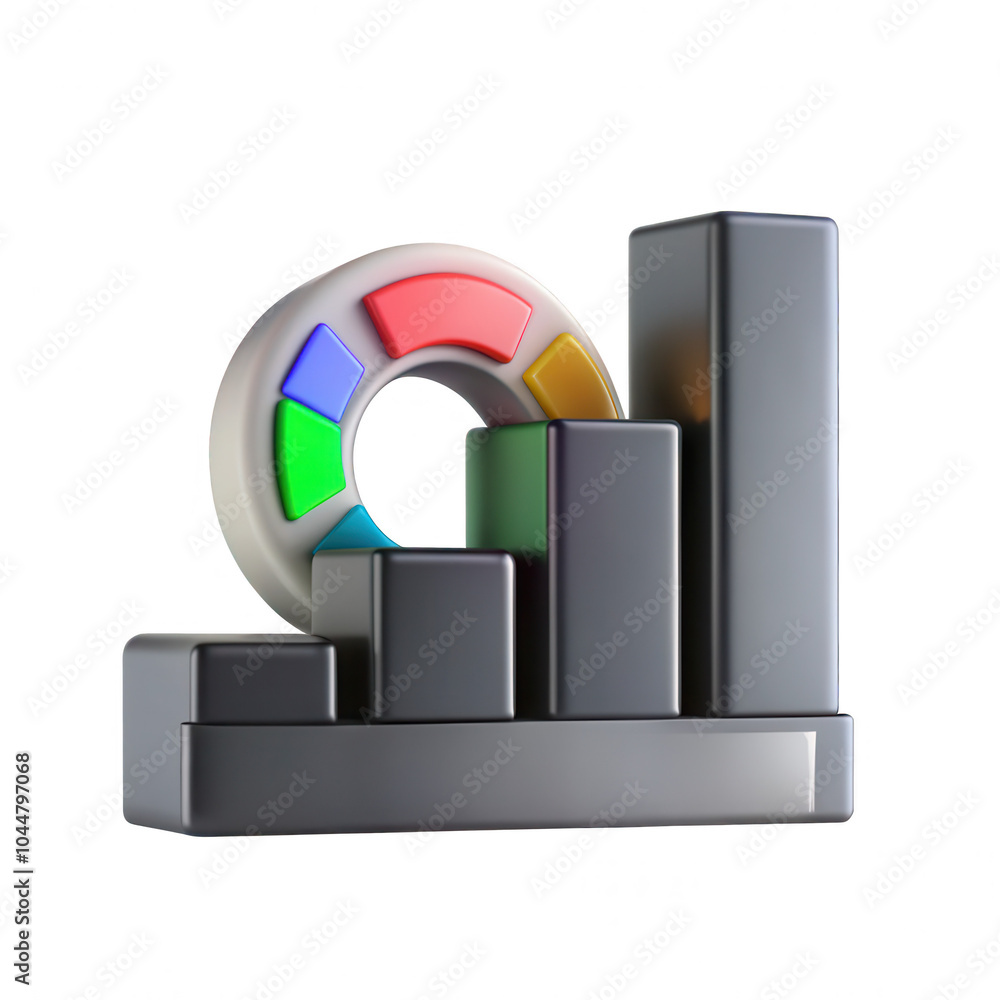 Poster a 3d render of a graph depicting statistical data with various colored segments and bars, showcasing