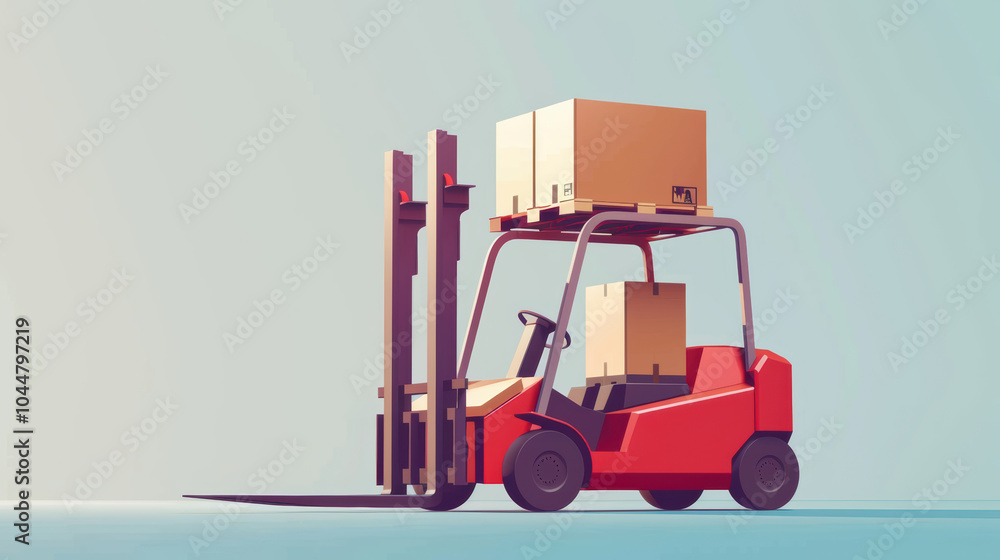 Poster modern forklift with stacked boxes is depicted in minimalist style, showcasing its functionality in 
