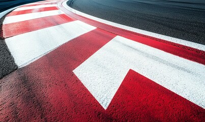 Red and white lines on a racetrack.