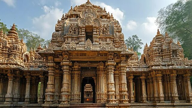 A beautifully carved temple showcasing intricate architecture and spiritual significance footage