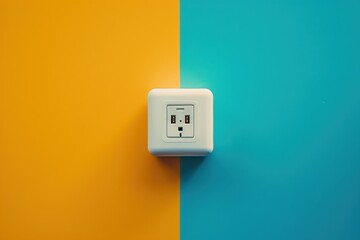 Modern wall outlet on vibrant split color background in a contemporary setting