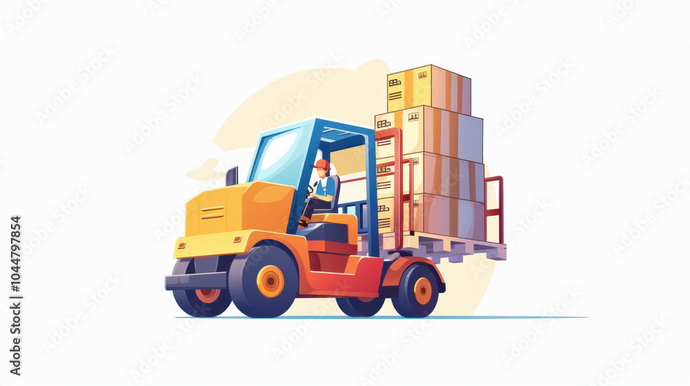Poster efficient forklift operation with stacked boxes showcases dynamic business environment. this illustr