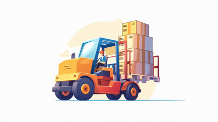 Naklejka premium Efficient forklift operation with stacked boxes showcases dynamic business environment. This illustration captures essence of logistics and warehouse management