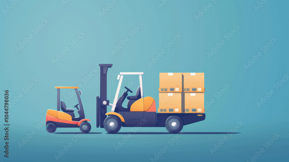 Poster efficient forklifts transporting boxes in warehouse setting showcase creative business idea. vibrant