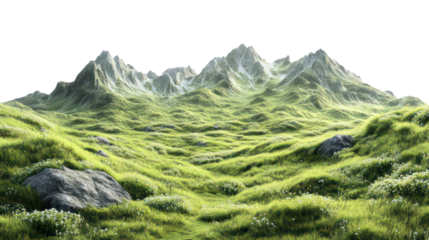 Stunning Mountain Landscape with Green Valleys and Snow-Capped Peaks – Pristine Wilderness Scenery for Nature Enthusiasts, Transparent Background