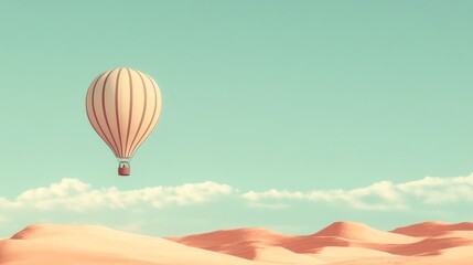 Obraz premium A single hot air balloon floats in the sky above a sandy desert landscape.