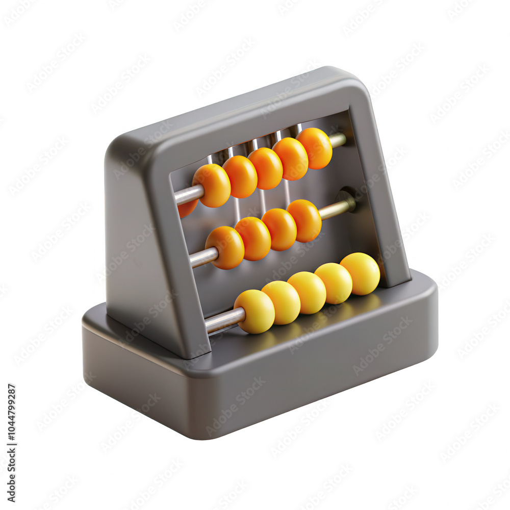 Poster this is a 3d render of a colorful abacus toy featuring orange and yellow beads. it emphasizes learni