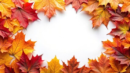 Fototapeta premium Vibrant red and orange autumn leaves on white background