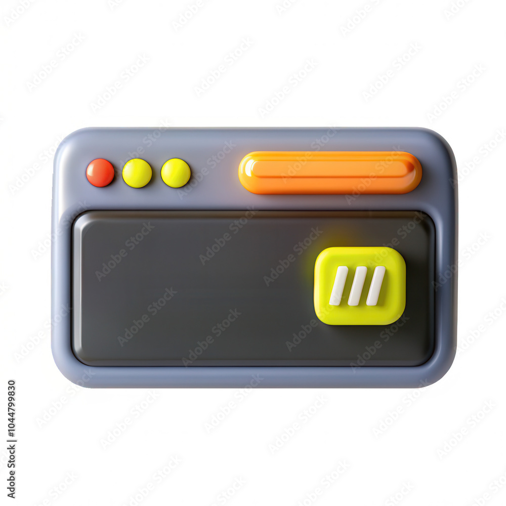 Poster a sleek and colorful 3d model of a modern control panel icon, featuring buttons and a toggle switch,