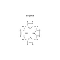 Obraz premium Diagram of Porphin molecule chemical molecular structure, featuring rings and substitutions. Scientific schematic diagram. skeletal structure diagram. compound molecule scientific illustration.