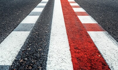 Fototapeta premium Asphalt road with red and white stripes.