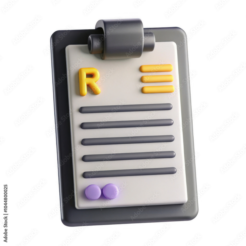 Poster a 3d render of a clipboard featuring colorful elements like letters and dots, showcasing a modern an